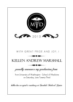 Elegant Black Monogram  Med School Grad Announcement