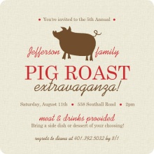 Burlap Brown and Red Pig Roast BBQ Invite