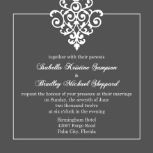 Gray and Elegant White Flourish  Wedding Invitation