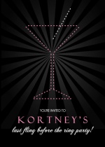 Black and Pink Dashed Martini Bachelorette Party Invitation
