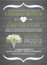 Modern Rustic Gray and White Tree  Wedding Invitation