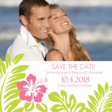 Tropical Palm Leaves and Hibiscus Save the Date