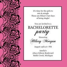 Black Lace and Pink Bachelorette Party Invitation