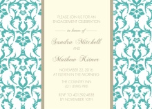 Turquoise Damask Engagement Party Invite