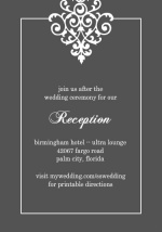 Gray and Elegant White Flourish  Reception Card