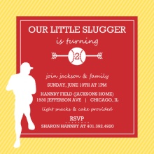 Red and Yellow Player Silhouette Baseball Party Invitation