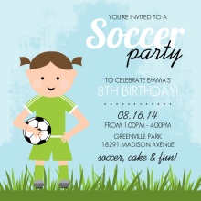 Blue Whimsical Girls Soccer Party Invitation