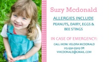Pink Gingham Allergy Card