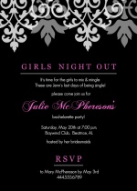 Black and Pink Flourish Bachelorette Party Invitations 