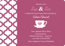 Purple Pattern Sip and See Baby Shower Invite