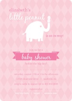 Pink and White Little Elephant with Peanut Girl Baby Shower Invitations