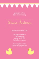 Pink with Yellow Ducks Girl Baby Shower Invite