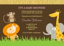 Safari Animals  Girl Baby Shower Invite