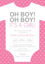 OH BOY! Its a Girl Pink and White Onesie  Girl Baby Shower Invitations
