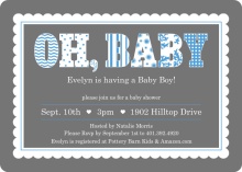 Blue Patterns and Scallop Baby Shower Invite
