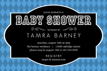 Harlequin and Black Frame Boy Baby Shower Invitation
