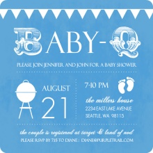 BabyQ Blue and White Baby Shower Invitation