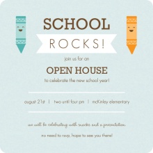 Blue and Orange Crayons Open House Invitation