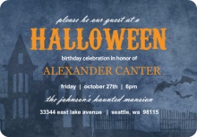Blue and Black Haunted House Halloween Birthday Party