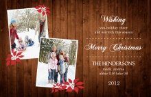  Wood Grain And Poinsettia  Holiday Photo Cards
