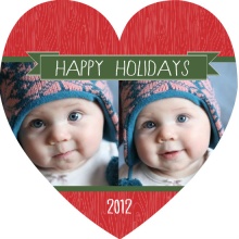 Red and Green Wooden Heart Holiday Photo Card
