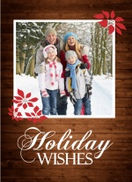  Wood Grain And Poinsettia  Holiday Photo Card