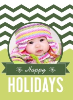 Green and White Chevron Holiday Photo Cards