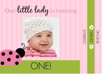 Pink and Green Ladybug 1st Birthday Booklet Invite