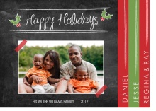 Red and Green Holly Chalkboard  Booklet Holiday Photo Card