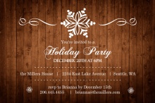 Wood Grain Elegant Snowflake Holiday Party Invite