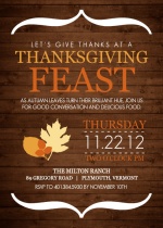 Modern Wood Grain and Leaves Thanksgiving Invitation