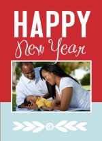 Red and Blue Trifold New Year Photo Card