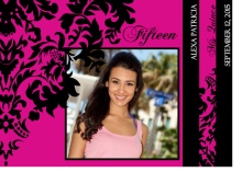 Quinceanera Invitation Pink and Black Elegant Damask