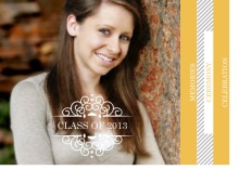 Graduation Invitation Yellow Decorative Frame and Stripes