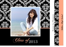 Graduation Invitation Peach and Black Damask