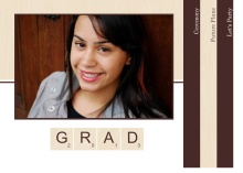 Graduation Invitation Brown Wood Grain Scrabble 