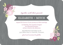 Gray and Pink Floral Frame Wedding Invitation