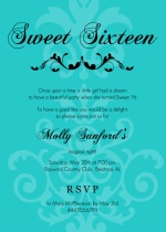 Teal and Black Flourish Sweet 16 Birthday Invitations