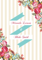 Floral Tan Stripes Wedding  Invitation