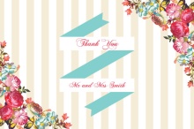 Floral Tan Stripes Wedding  Thank You