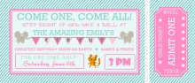 Turquoise and Pink Circus Ticket Kids Birthday Invitation