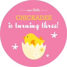 Pink and Yellow Chickadee Kids Birthday Invitation