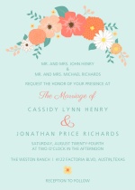 Mint Coral and Peach Country Floral  Wedding Invitation
