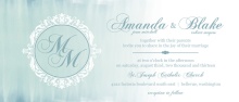 Dusty Blue Ombre Monogram  Wedding Invitation