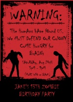 Red Zombie Kids Birthday Party Invitation