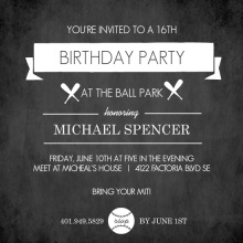 Black Chalkboard Baseball Banner Birthday Party Invitation