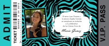 Turquoise Zebra Print Ticket Quinceanera Invitation