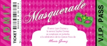 Pink and Green Masquerade Ticket Quinceanera Invitation