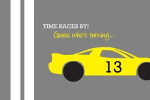 Gray and Yellow Race Car Birthday Invitation