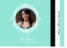 Turquoise Floral Frame Quinceanera Birthday Invitation